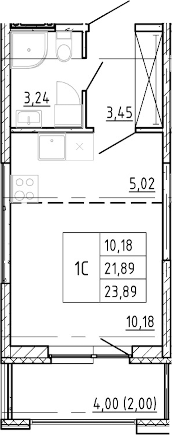 Квартира студия 21.89 м², 3/12 эт., ЖК «Полис Новоселье»
